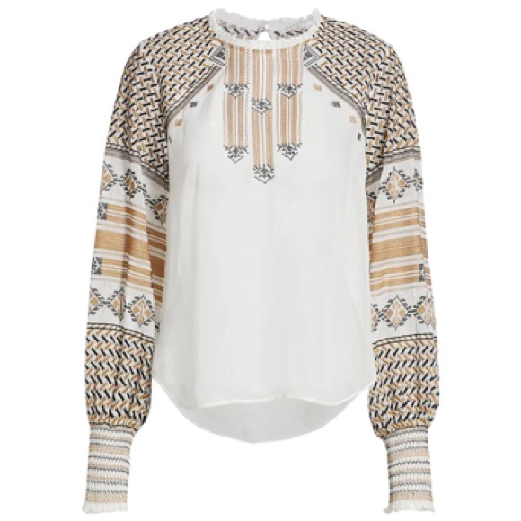 VERONICA BEARD Isabella Embroidered Boho Peasant Top in White - Picture 2 of 10
